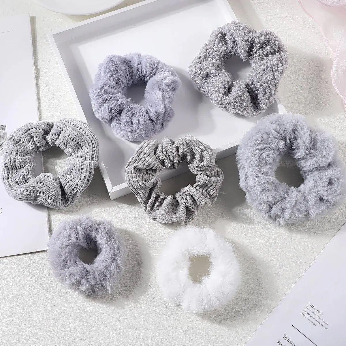 7 Piece Women's Plush Hair Scrunchies Set - Solid Color Cotton Blend Ponytail Holders & Hair Ties