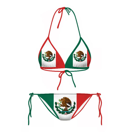 Mexico Flag Bikini Sets Fashion Sexy Swimsuits Adjustable Lacing Two-Piece Set