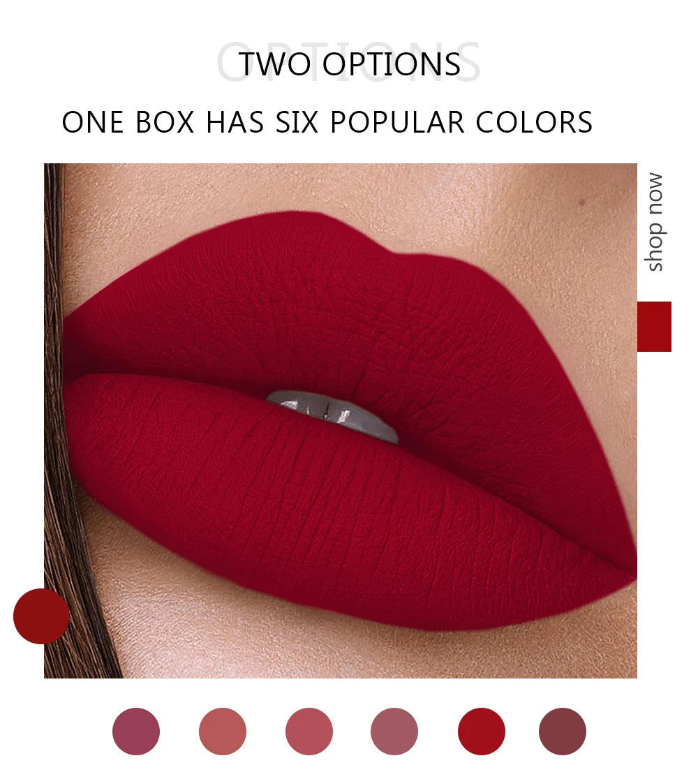 HANDAIYAN 6-Piece Non-Stick Liquid Lipstick Set - Long-Lasting Matte Finish Lip Gloss Gift Box Collectionple