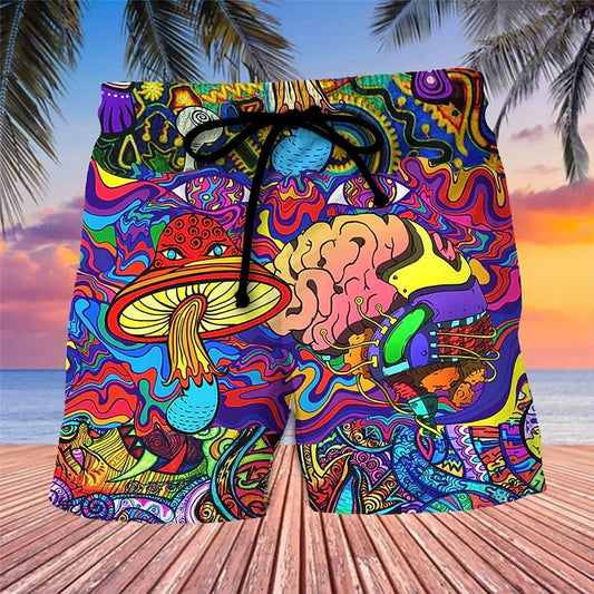 Men's Funky Mushroom Print Swim Trunks | Summer Beach Shorts