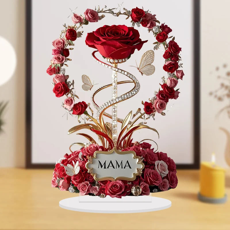 8-Inch Standing Acrylic Rose | Elegant "MOM" Gift for Mother's Day & Birthdays