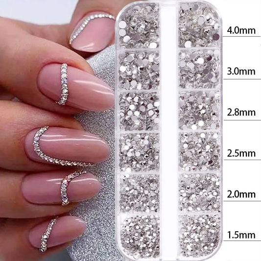 2400+ Shiny Clear Crystal Nail Rhinestones - Mixed Size Glass Flatback Gems Kit