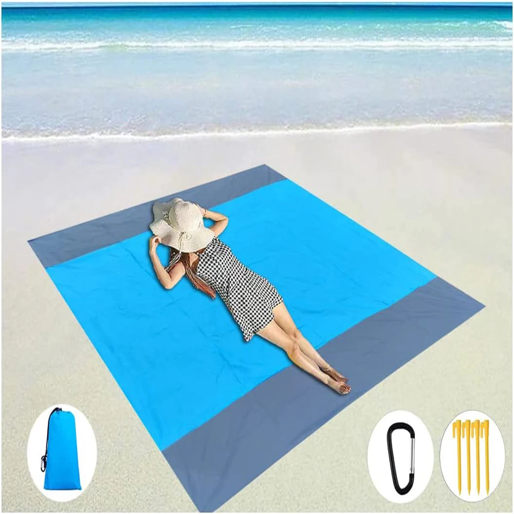 2x2.1m Waterproof Beach Blanket | Portable Sand-Free Picnic Mat with Anchors