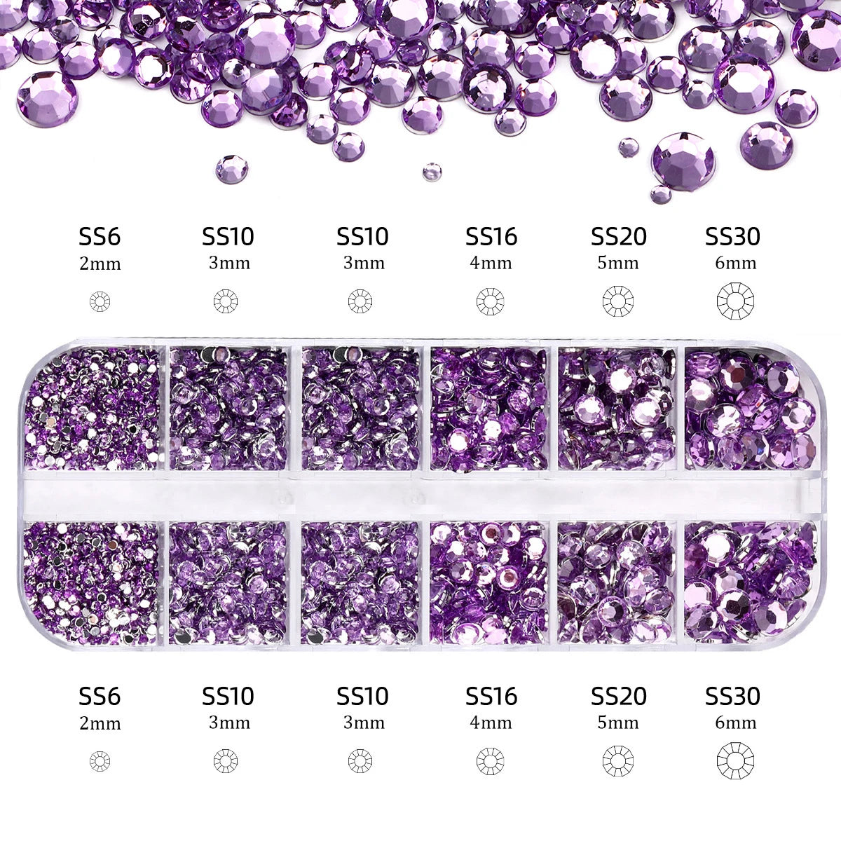 2400+ Shiny Clear Crystal Nail Rhinestones - Mixed Size Glass Flatback Gems Kit