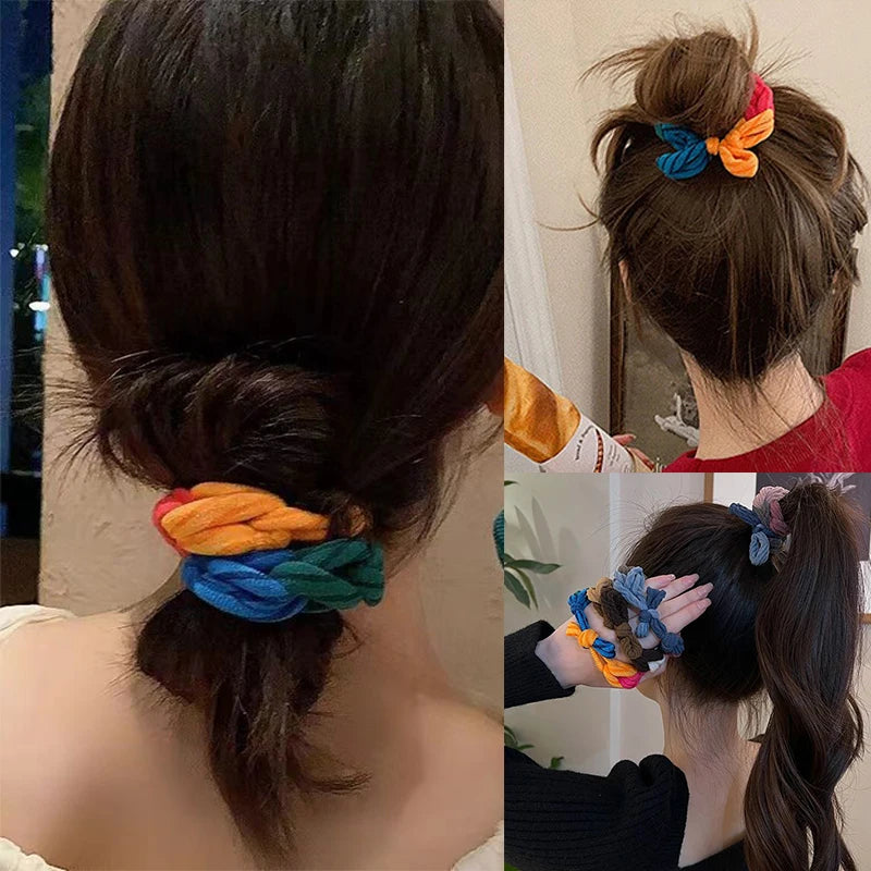 Colorful Bow Hair Ties Set - Hand-Woven Elastic Scrunchies - Fashion Ponytail Holders for Women