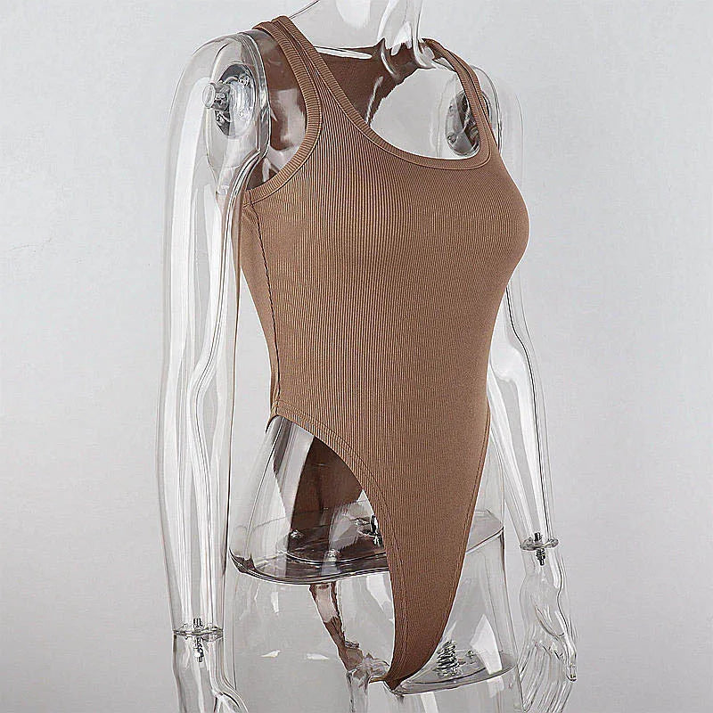 Women's Sexy Off Shoulder Halter Bodysuit - Sleeveless Bodycon Knit Top
