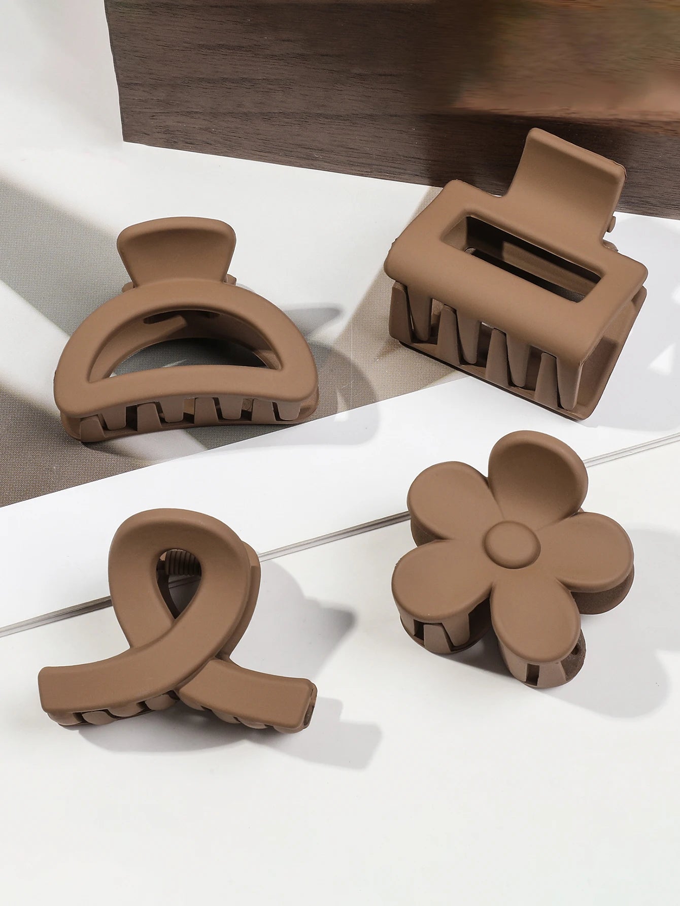 5-Piece Small Flower Hair Claw Clips Set - Matte Rectangle Jaw Clips & Semicircle Barrettes for Thin Hair