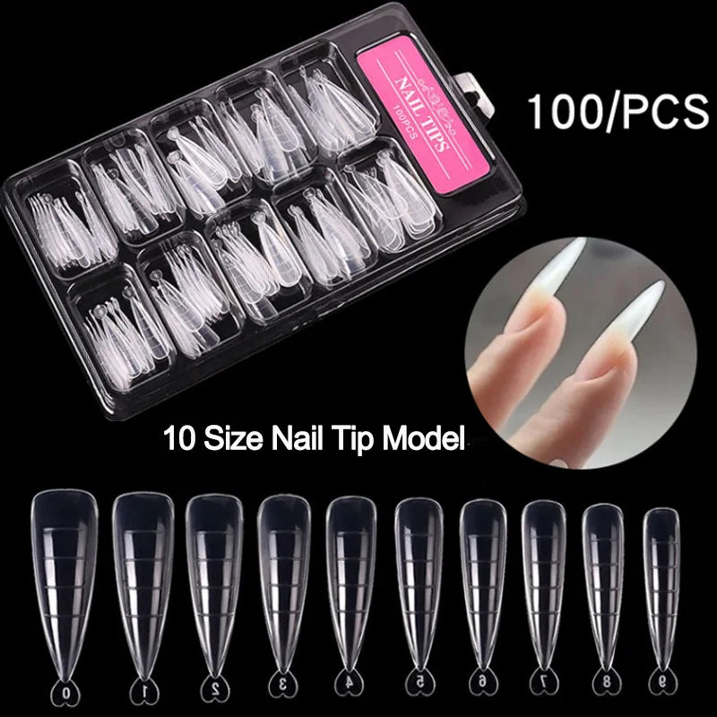 100-Piece Complete Acrylic Nail Tips Set - Full Coverage False Nails with UV Gel Tools for Professional Manicures