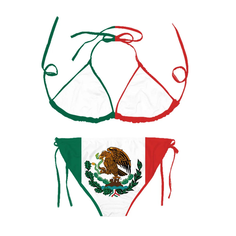 Mexico Flag Bikini Sets Fashion Sexy Swimsuits Adjustable Lacing Two-Piece Set
