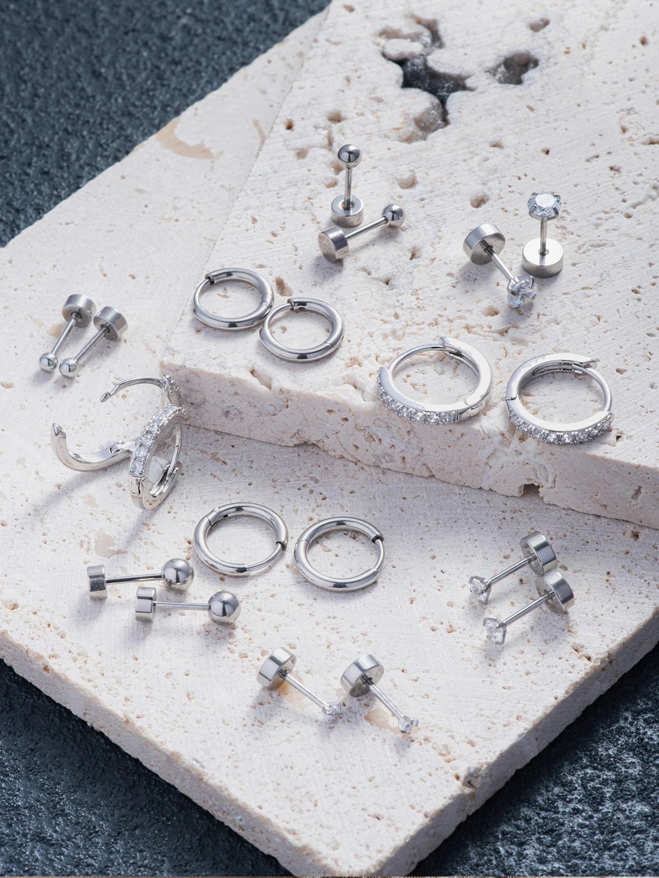 10 Pairs Tiny Gold Hoop Earrings Set - 18K Gold Plated Stainless Steel Studs for Multiple Piercings
