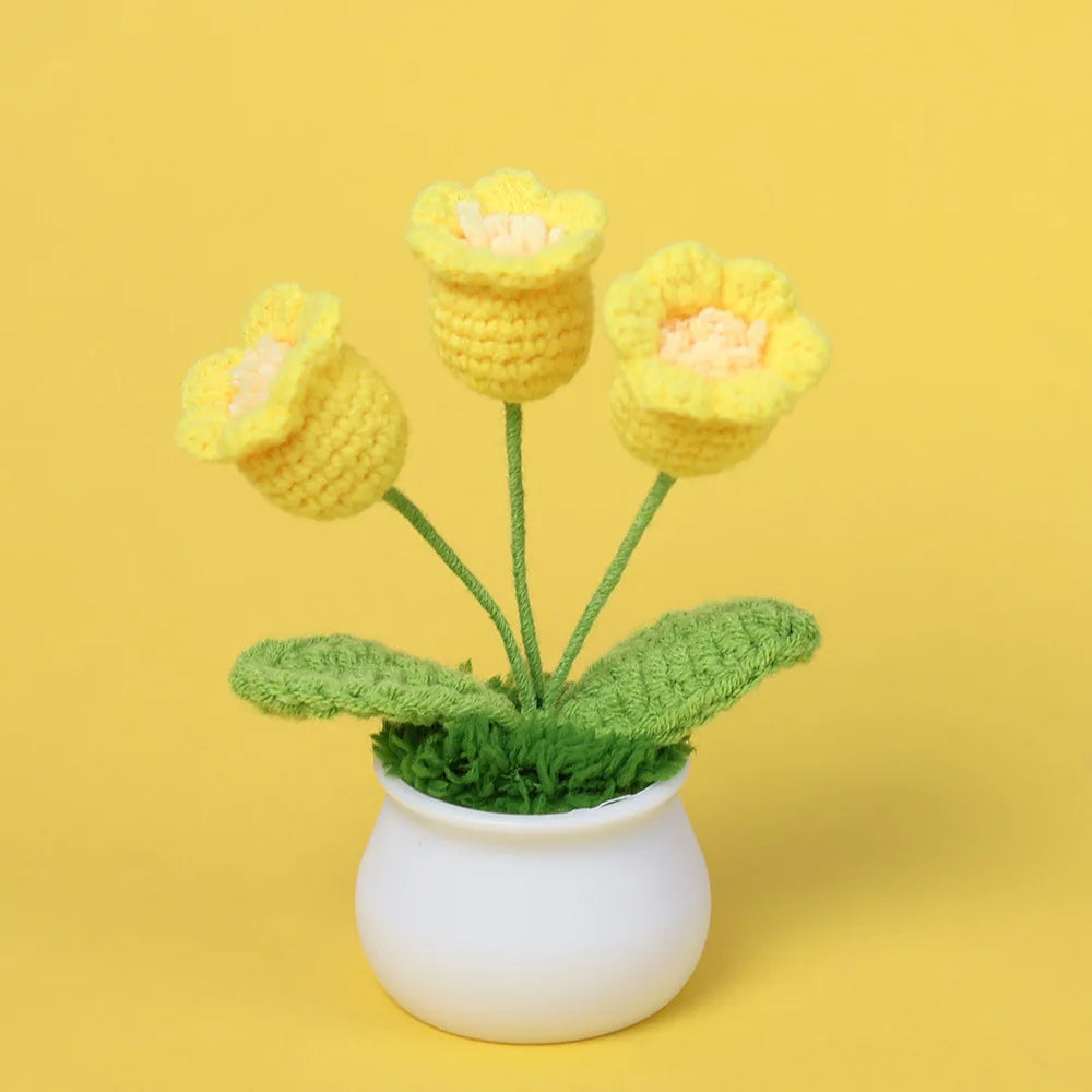 Illuminated Crochet Bell Orchid | Handmade Potted Flower Decoration