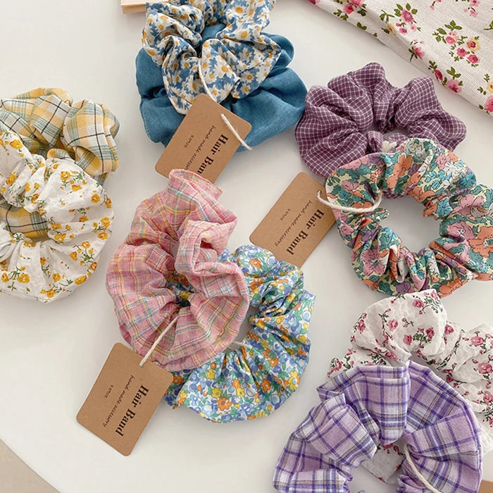 10-Piece Small Fresh Crushed Lattice Hair Bands - Fashion Cloth Hair Ties with Cute Mori Girl Style