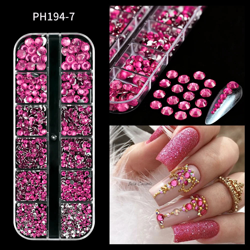 12-Grid Ocean Gold Nail Art Charms Set - Shell, Seahorse & Starfish with White Pearl Gems & Metal Studs