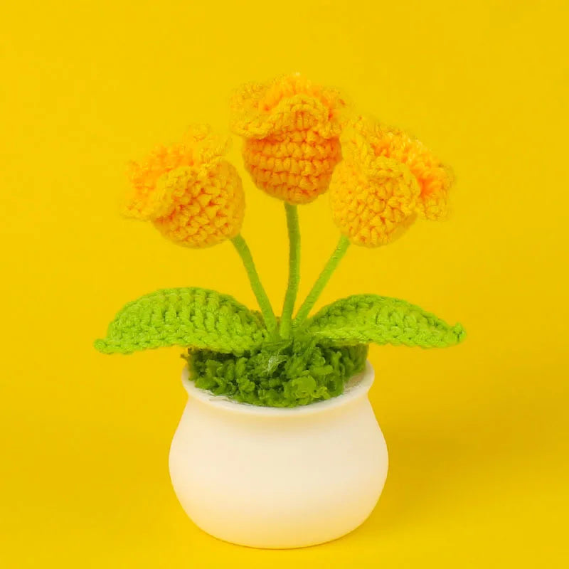 Illuminated Crochet Bell Orchid | Handmade Potted Flower Decoration