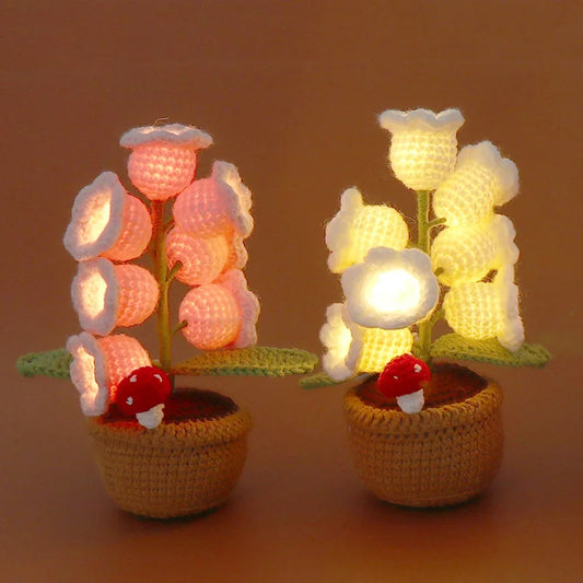 Illuminated Crochet Bell Orchid | Handmade Potted Flower Decoration