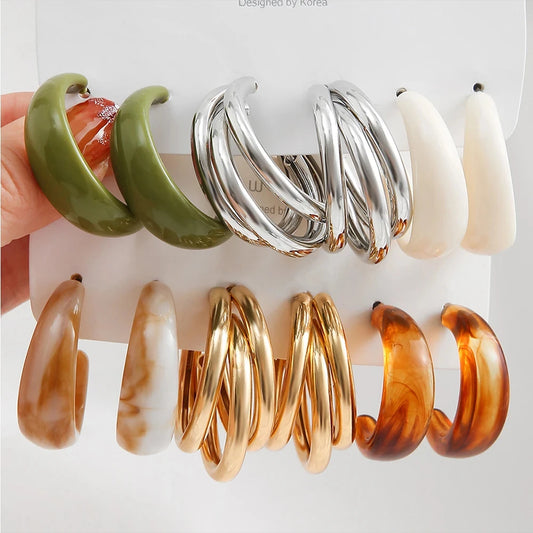 Trendy Bohemian Colorful Acrylic Drop Earrings Set - Fashion Must-Have!