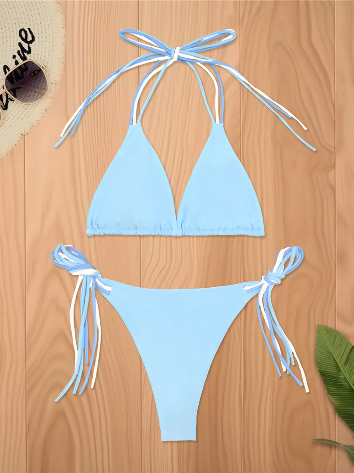 S - XL Colorful Strappy Halter Bikini Women Swimwear Two-Piece Set