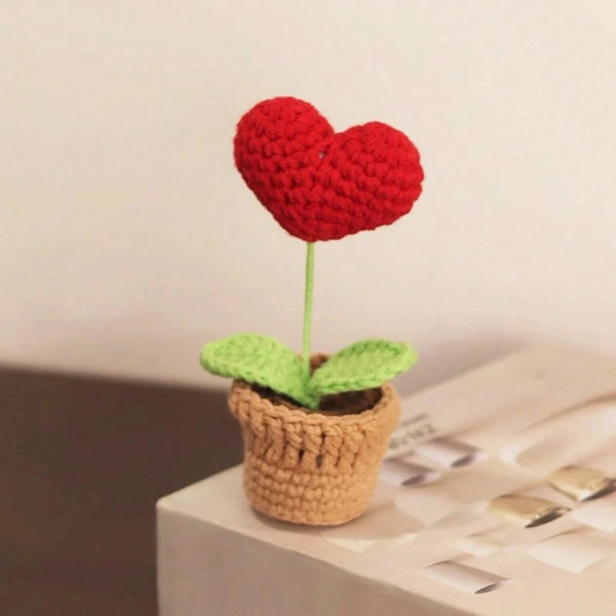 Heart-Shaped Knitted Flower Pot | Romantic Valentine's Day &amp; Engagement Gift, Anniversary