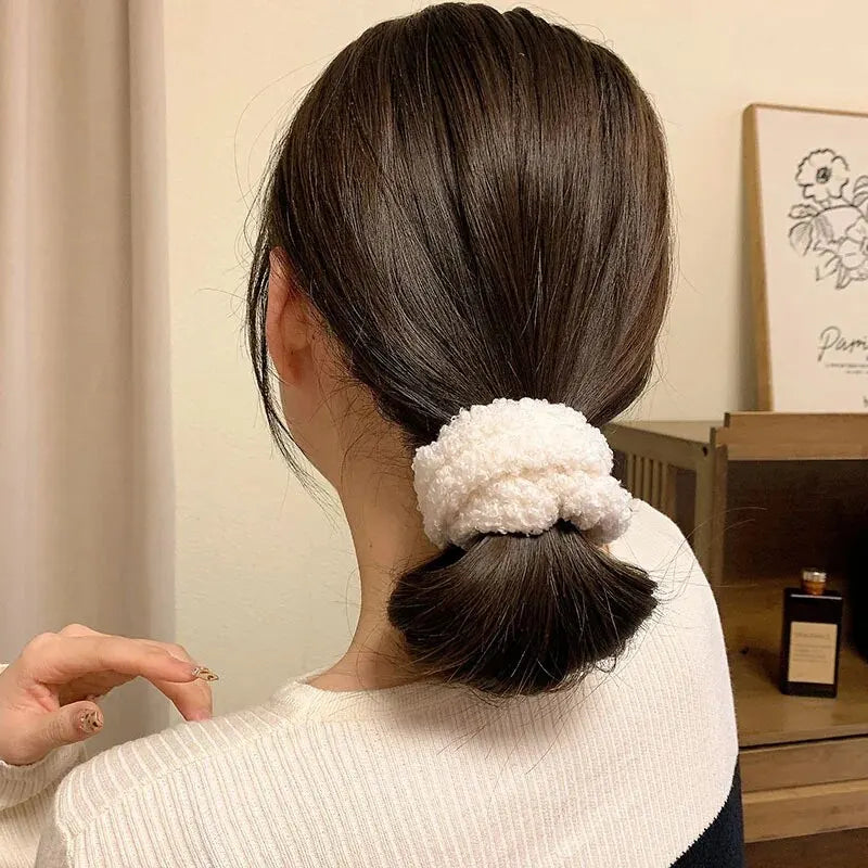 7 Piece Women's Plush Hair Scrunchies Set - Solid Color Cotton Blend Ponytail Holders & Hair Ties