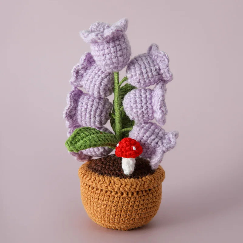 Illuminated Crochet Bell Orchid | Handmade Potted Flower Decoration
