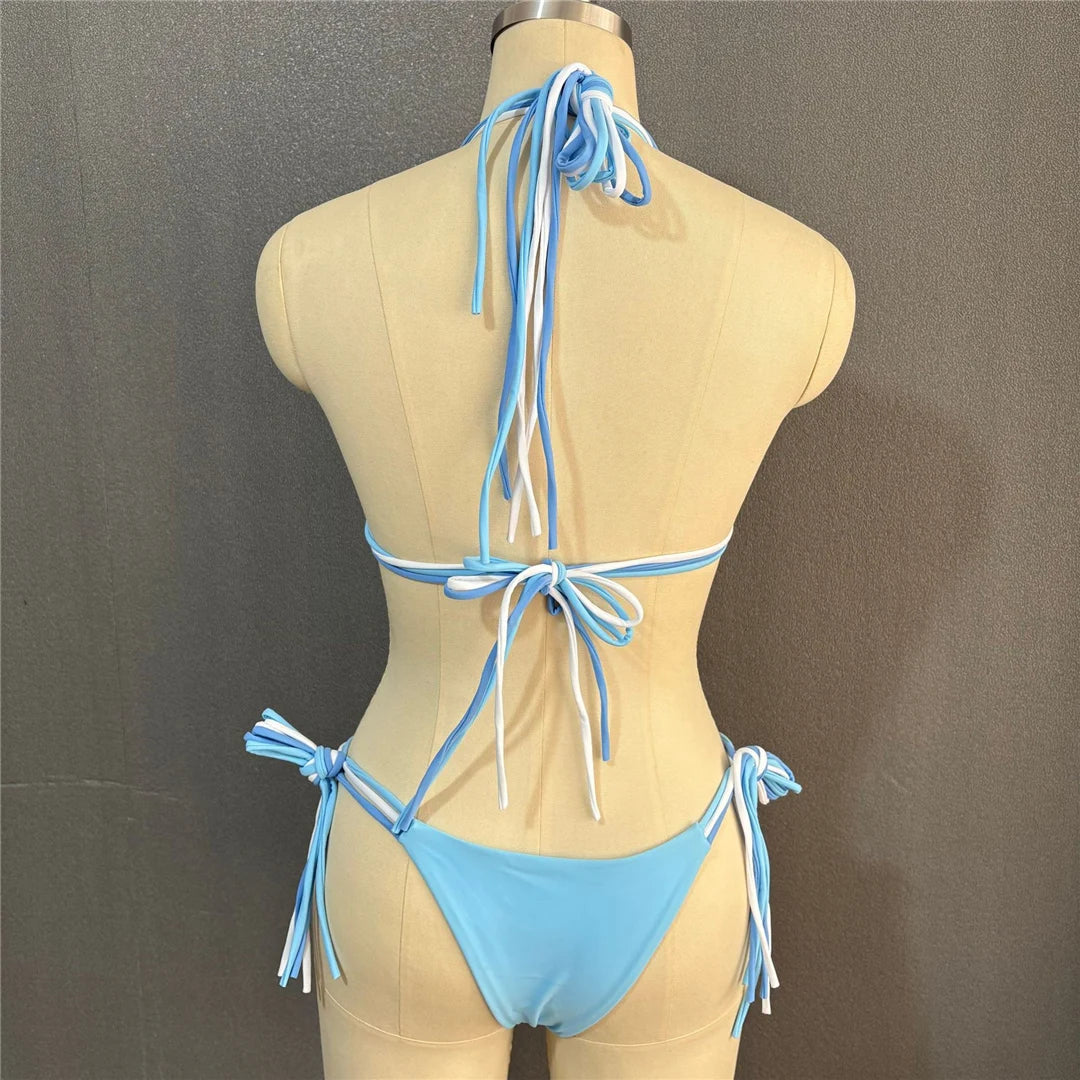 S - XL Colorful Strappy Halter Bikini Women Swimwear Two-Piece Set