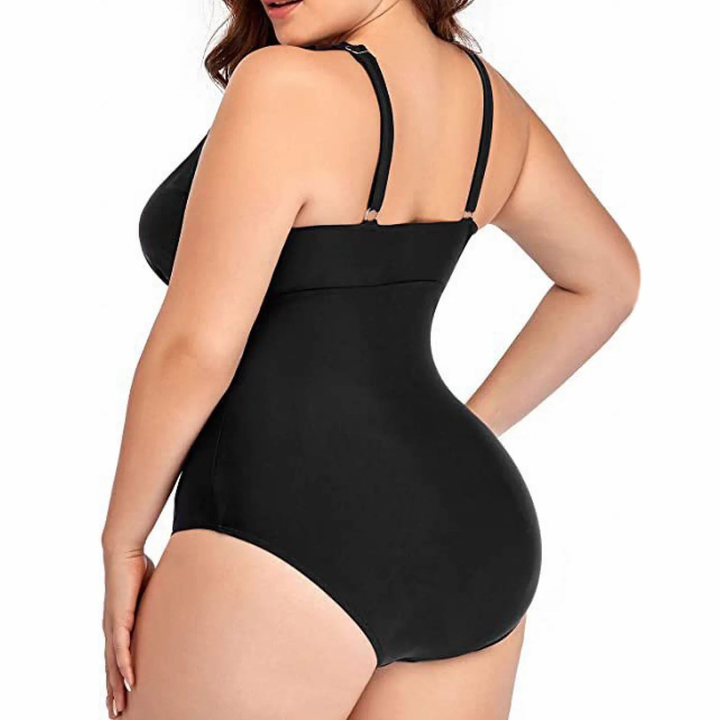 Women's Large Size Swimsuit Solid Color Mesh Stitching Printed Bikini Set
