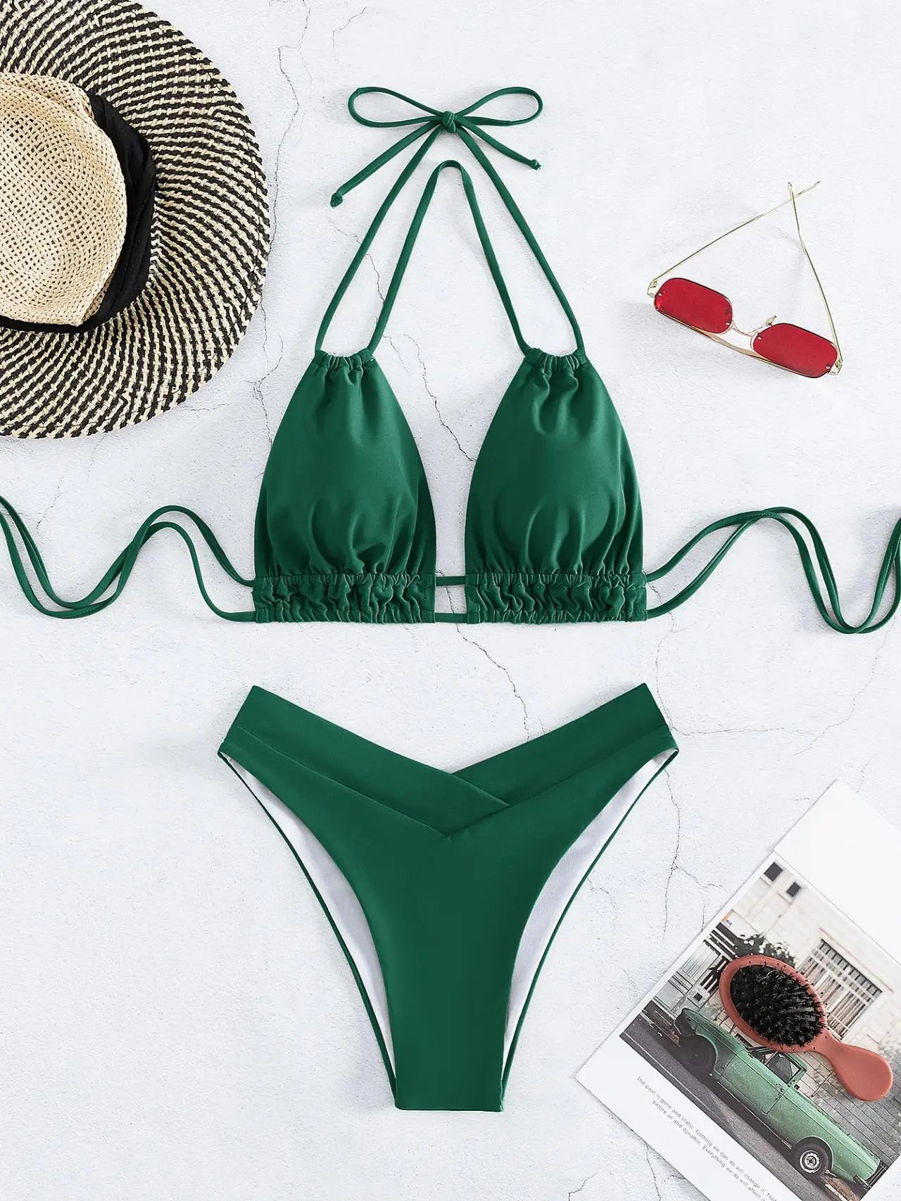 Nylon Solid Bikini Swimwear Sexy Fashion High Waist Two-Piece Swimsuit 2025 New Style
