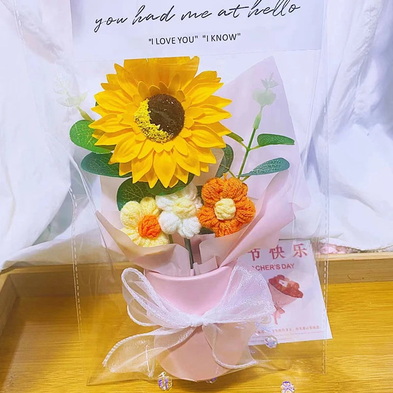 Crochet Rose Bouquet in Hugging Bucket | Perfect Gift for Teachers, Birthdays, Mother's Day & More