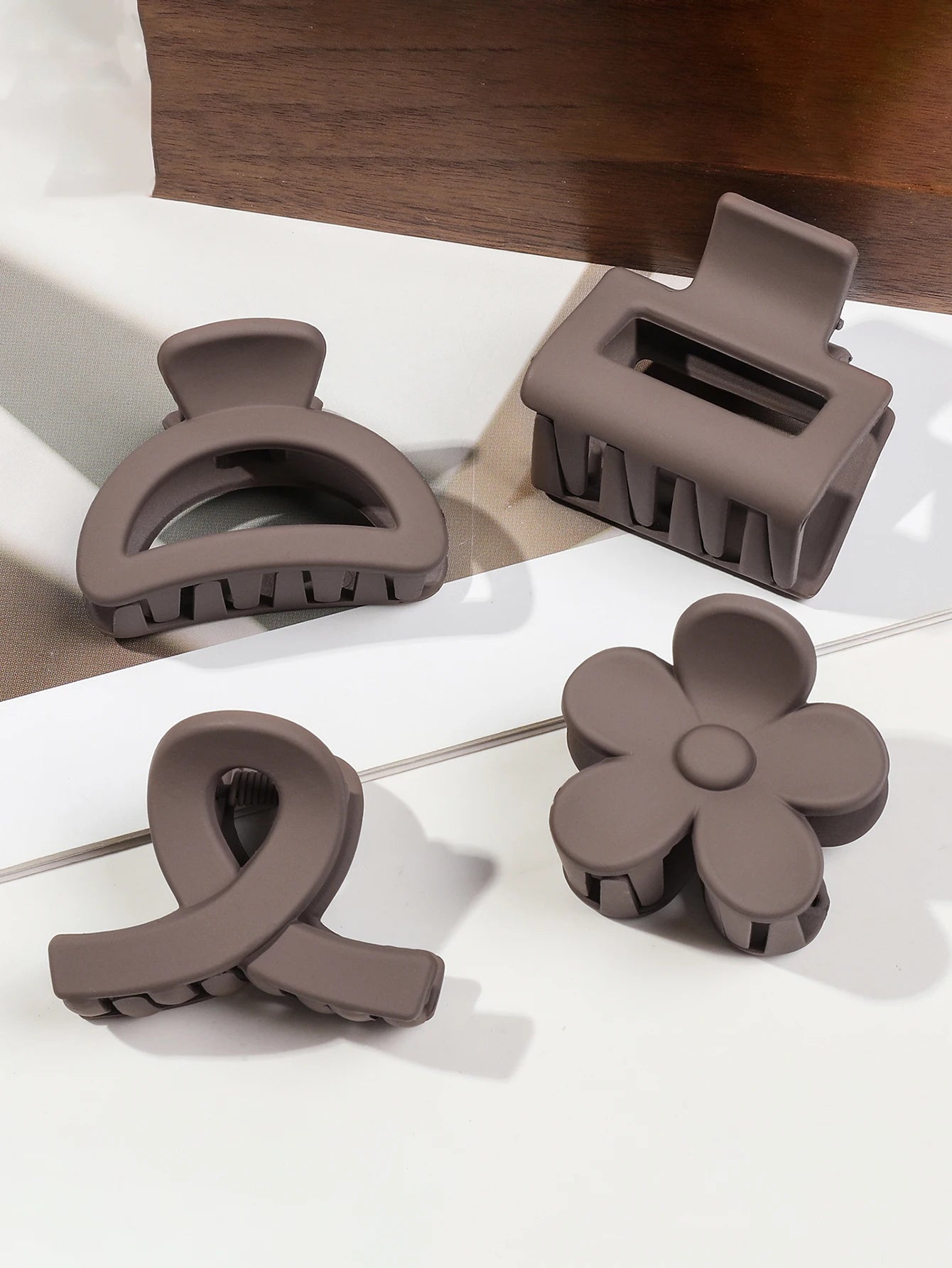 5-Piece Small Flower Hair Claw Clips Set - Matte Rectangle Jaw Clips & Semicircle Barrettes for Thin Hair
