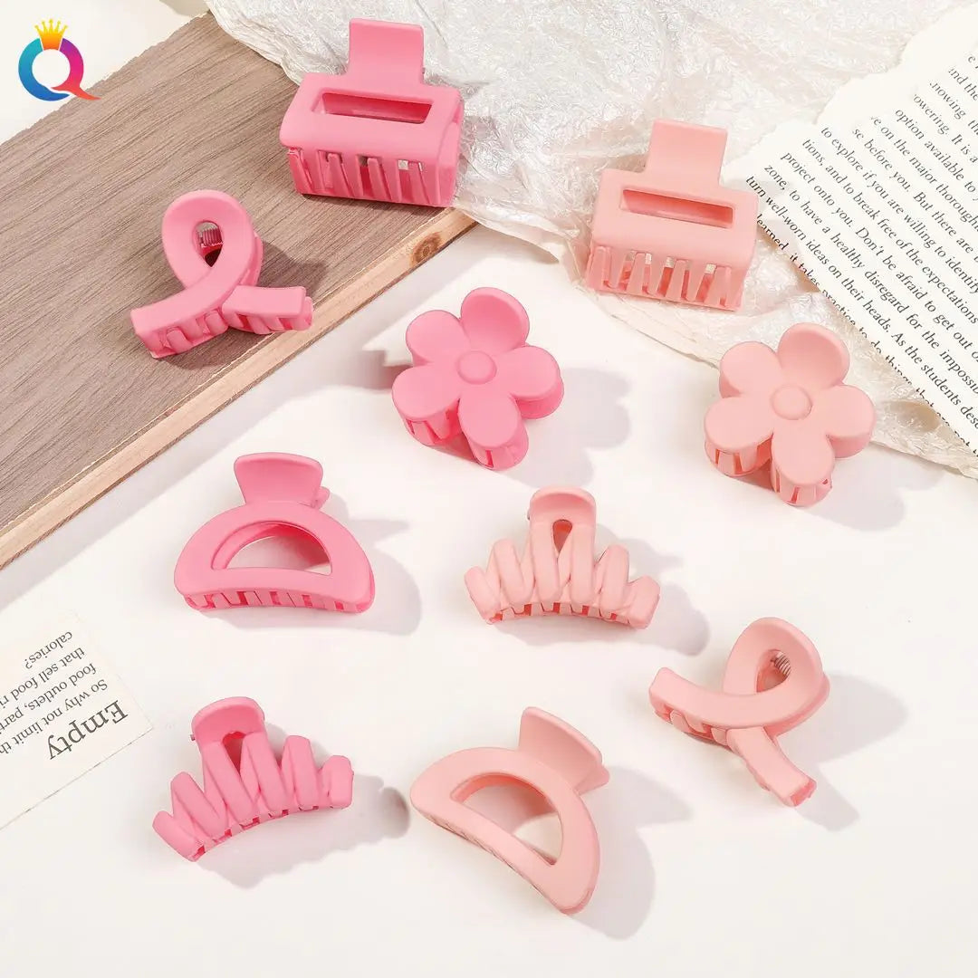 5-Piece Small Flower Hair Claw Clips Set - Matte Rectangle Jaw Clips & Semicircle Barrettes for Thin Hair
