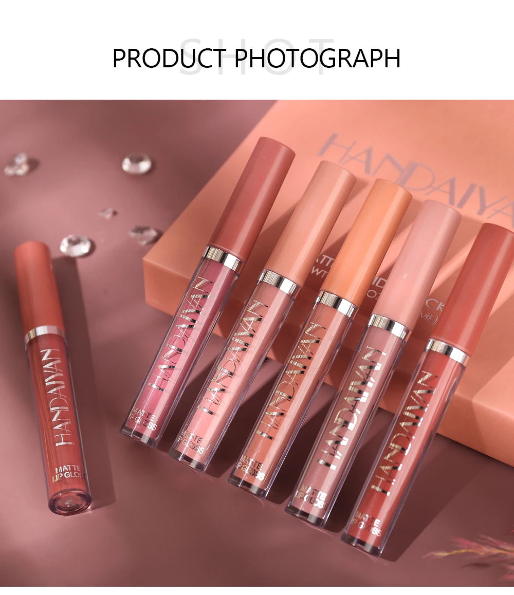 HANDAIYAN 6-Piece Non-Stick Liquid Lipstick Set - Long-Lasting Matte Finish Lip Gloss Gift Box Collectionple