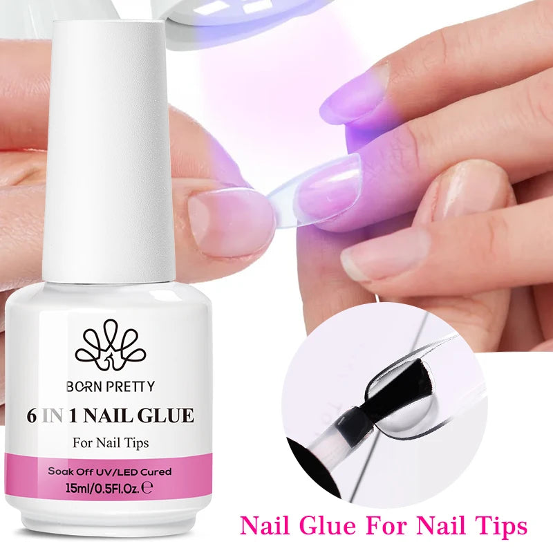 BORN PRETTY 6 in 1 Nail Glue Gel - Extra Strong Adhesive for Press On Nails & Extensions