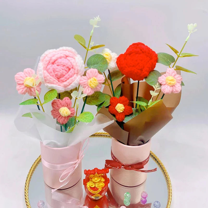 Crochet Rose Bouquet in Hugging Bucket | Perfect Gift for Teachers, Birthdays, Mother's Day & More