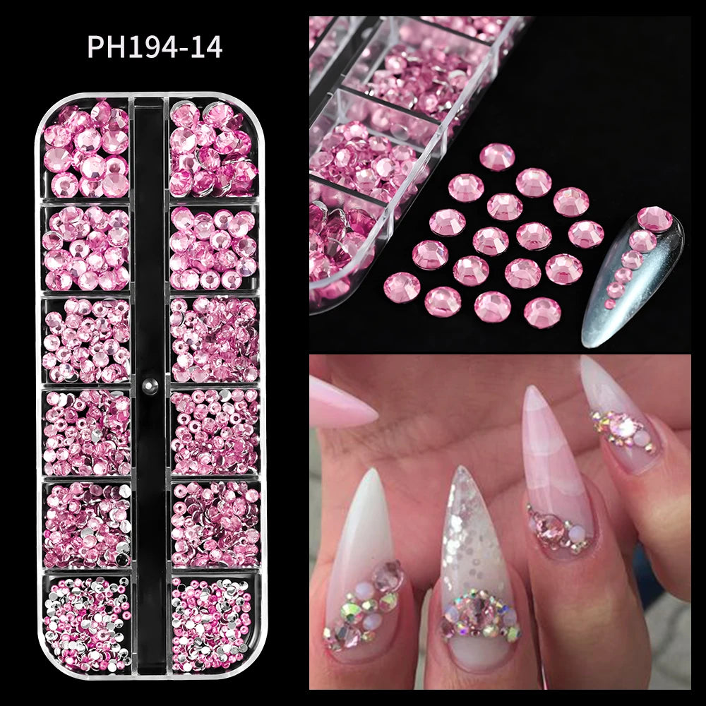 12-Grid Ocean Gold Nail Art Charms Set - Shell, Seahorse & Starfish with White Pearl Gems & Metal Studs