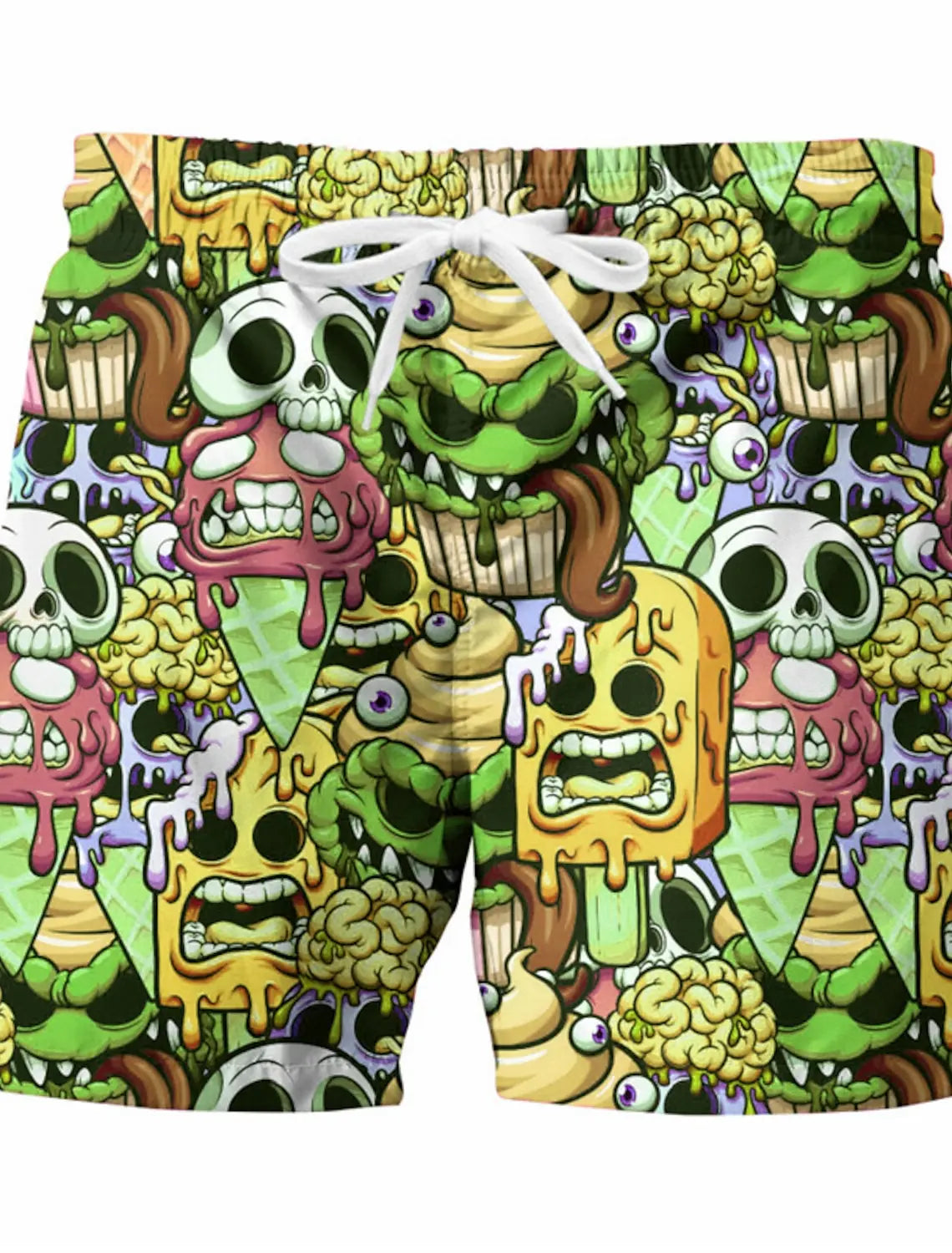 Men's Graphic Skull Swim Trunks - Quick Dry Beach Shorts with Elastic Waist