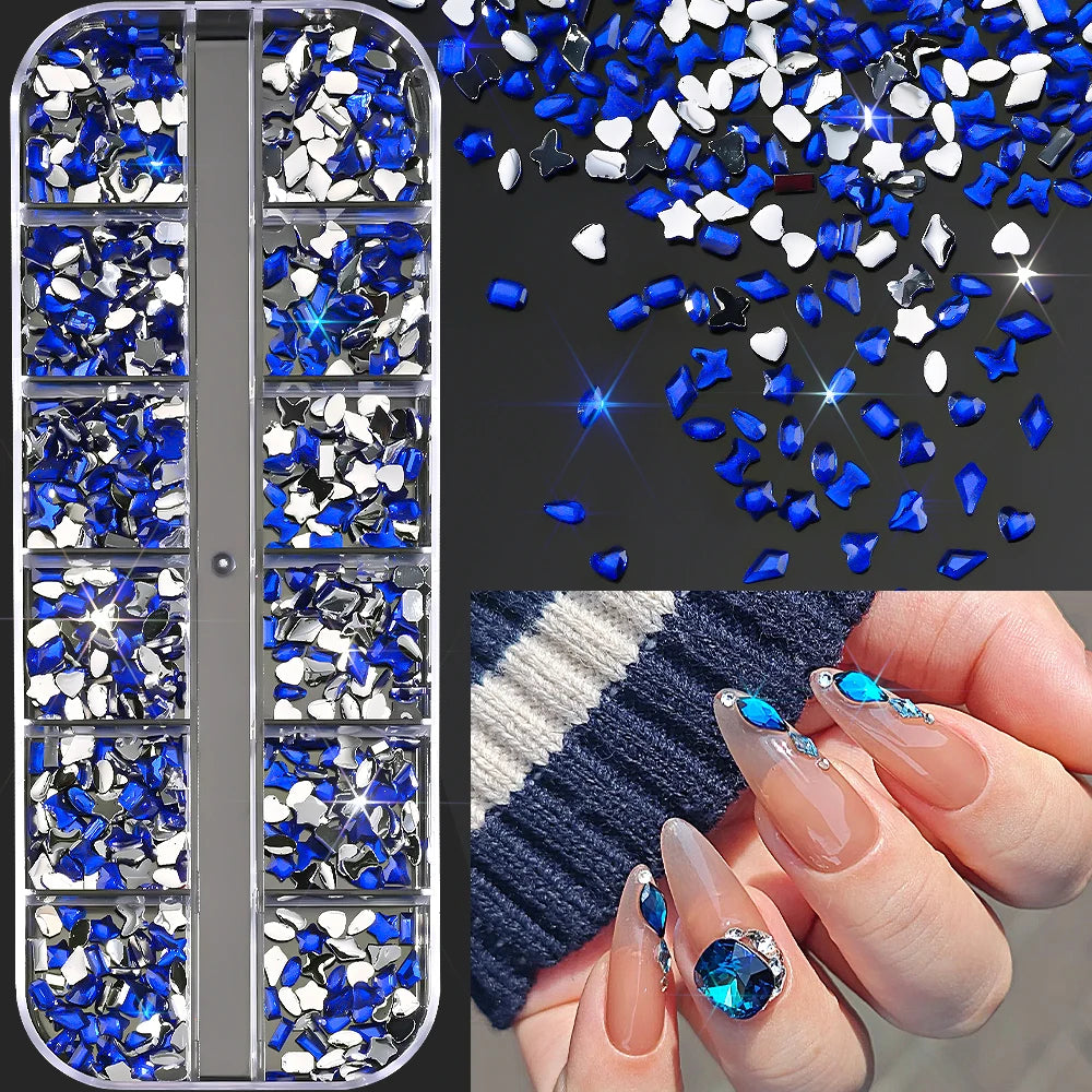 12-Grid Ocean Gold Nail Art Charms Set - Shell, Seahorse & Starfish with White Pearl Gems & Metal Studs