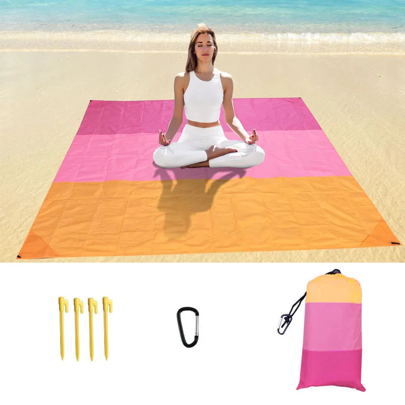 2x2.1m Waterproof Beach Blanket | Portable Sand-Free Picnic Mat with Anchors