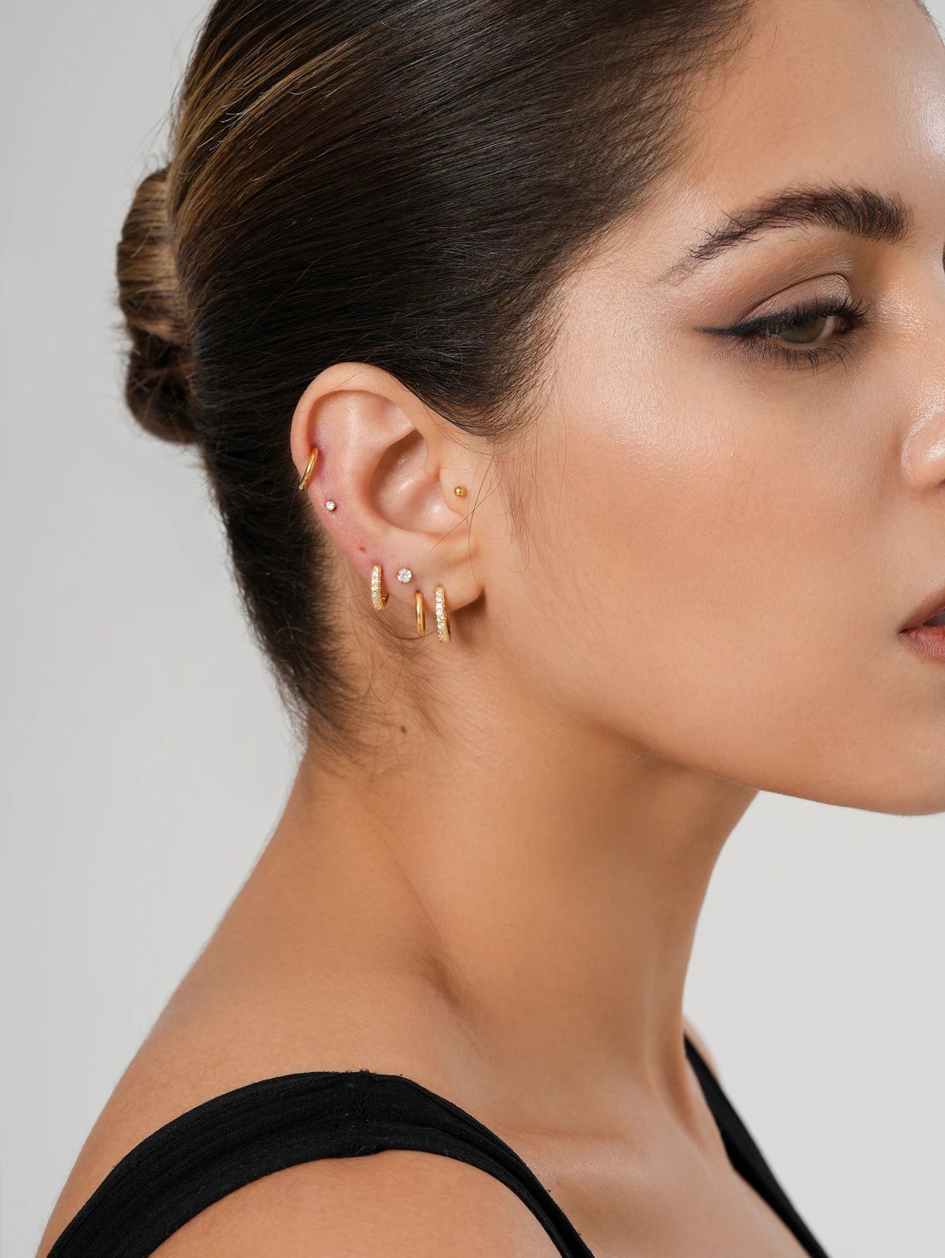10 Pairs Tiny Gold Hoop Earrings Set - 18K Gold Plated Stainless Steel Studs for Multiple Piercings