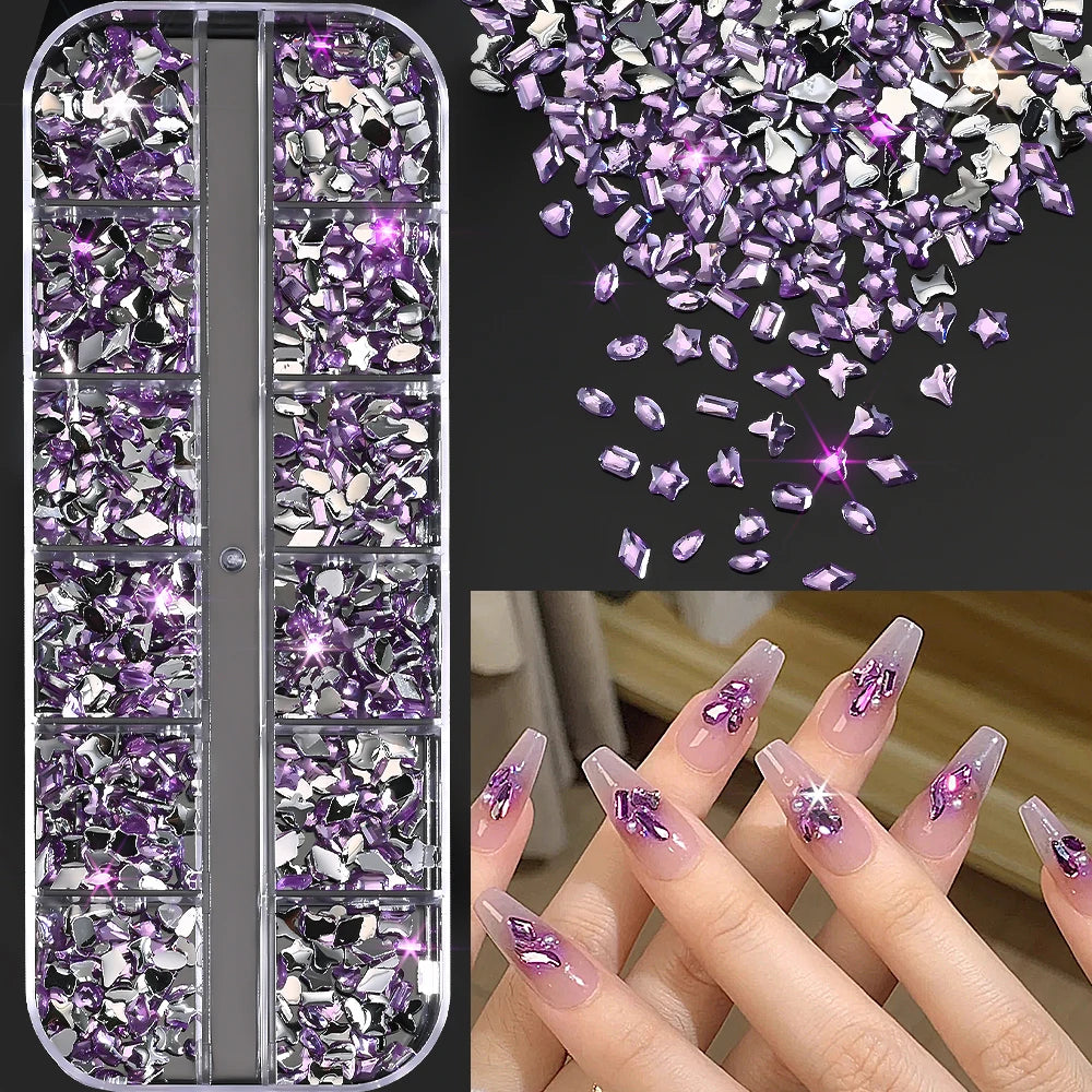12-Grid Ocean Gold Nail Art Charms Set - Shell, Seahorse & Starfish with White Pearl Gems & Metal Studs