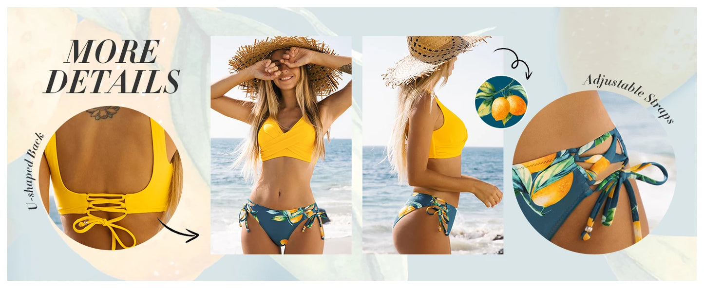 Women's Front Cross Lace Up Bandeau Bikini Set Two Piece Swimsuit