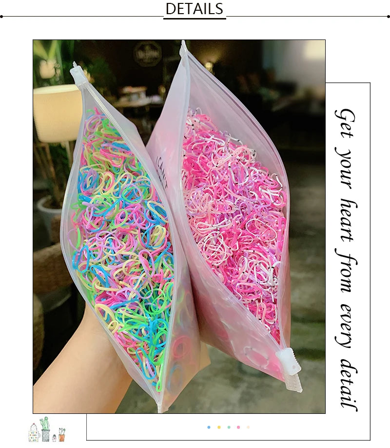1000pcs Colorful Mini Rubber Hair Bands - Small Elastic Ponytail Holders for Girls - Disposable Hair Ties Pack