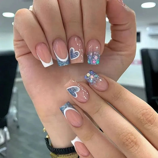 Complete 24-Piece Short French Pop Heart Nails Kit - Everything You Need!