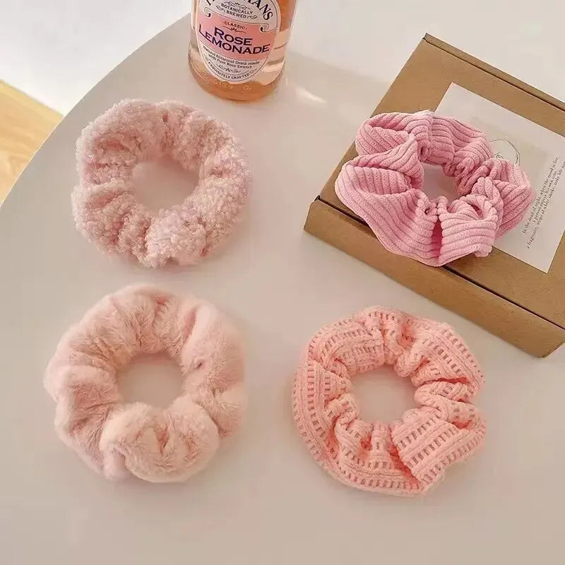 7 Piece Women's Plush Hair Scrunchies Set - Solid Color Cotton Blend Ponytail Holders & Hair Ties