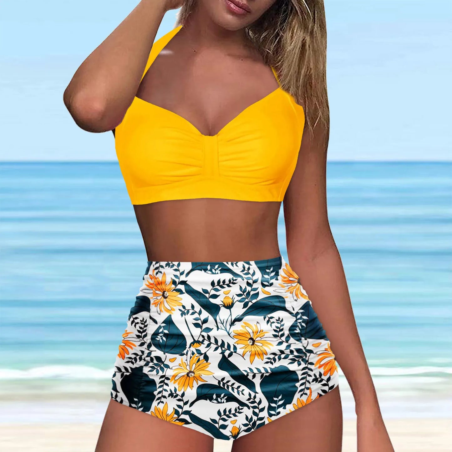 High Waisted Push-Up Tankini Set - Vintage Two-Piece Swimsuit with Underwire Support