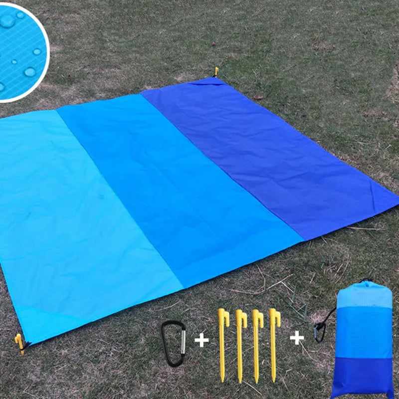 2x2.1m Waterproof Beach Blanket | Portable Sand-Free Picnic Mat with Anchors