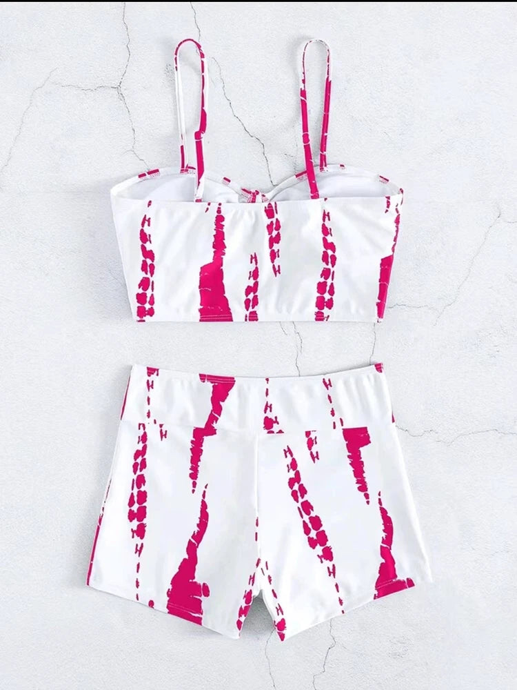 Drawstring Front Shorts Bikinis 2025 High Waist Swimsuit Women Swimwear Two-Piece Set
