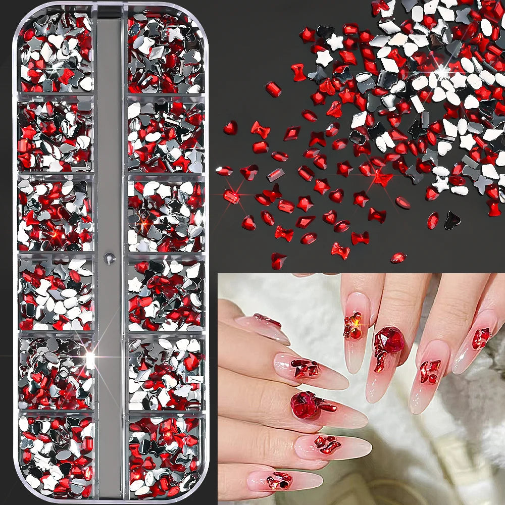 12-Grid Ocean Gold Nail Art Charms Set - Shell, Seahorse & Starfish with White Pearl Gems & Metal Studs