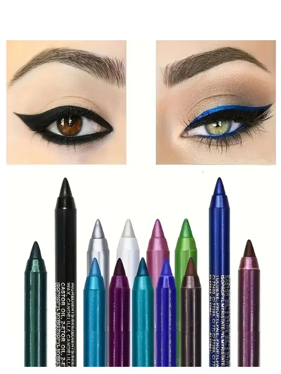 Smudge-Proof Waterproof Eyeliner Pencil - High-Shine, Long-Lasting Eye Makeup in Black & Multicolor Options